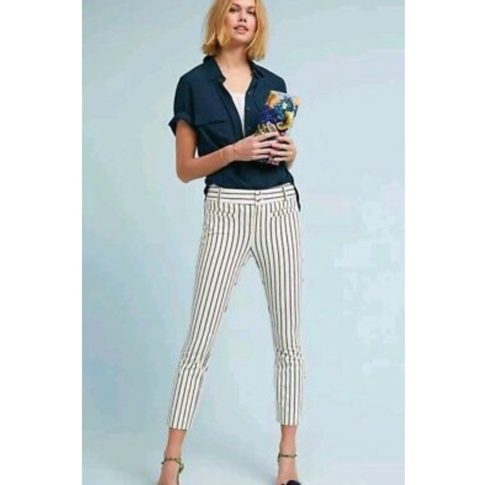NWT Anthropologie Essential Slim Blue/White Pants